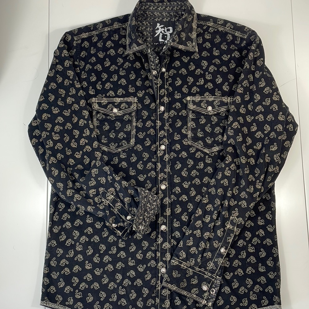 AGE OF WISDOM, Black Paisley Corduroy shirt, Small